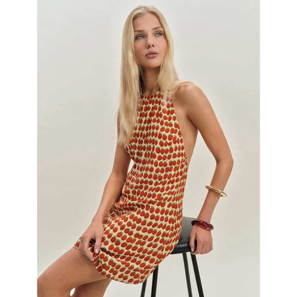 NWT Reformation Women's Avielle Dress Fresh Tomato Print Red Mini Size 10 - Picture 1 of 4